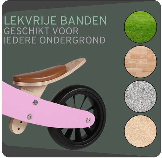 Bandits & Angels Smart Bike Loopfiets Hout 4-in-1 Retro Roze vanaf 1 jaar - Voor Jongens en Meisjes - Houten Loop Fiets - Omkeerbaar in Driewieler en Tweewieler - Verstelbaar Zadel van Bandits & Angels — afbeelding 3