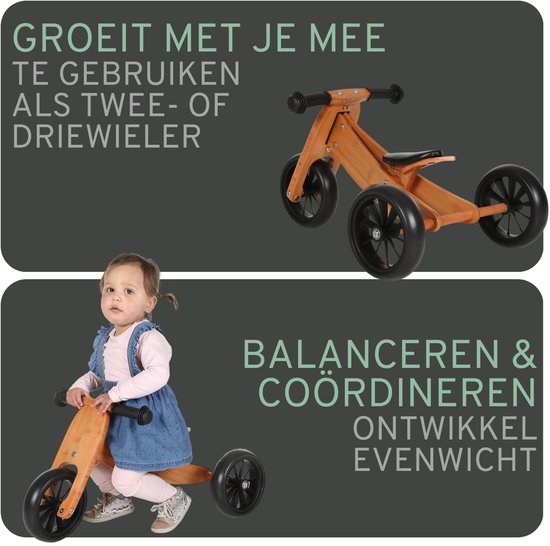 Bandits & Angels Smart Bike Loopfiets Hout 4-in-1 Bamboe vanaf 1 jaar - Voor Jongens en Meisjes - Houten Loop Fiets - Omkeerbaar in Driewieler en Tweewieler - Verstelbaar Zadel van Bandits & Angels — afbeelding 4