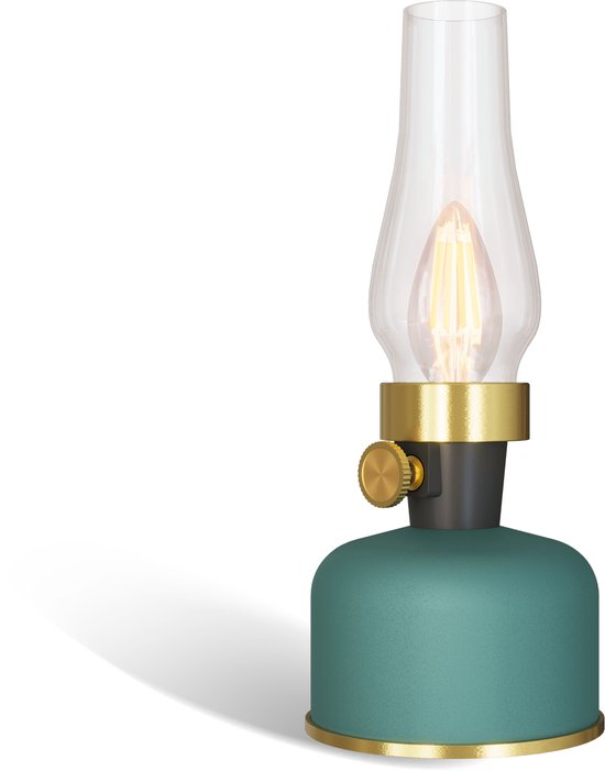 Calex Lavinio Oplaadbare Tafellamp - Draadloos - LED Olielamp - Camping Lamp - Binnen en Buiten - Warm Wit Licht - Dimbaar - Groen