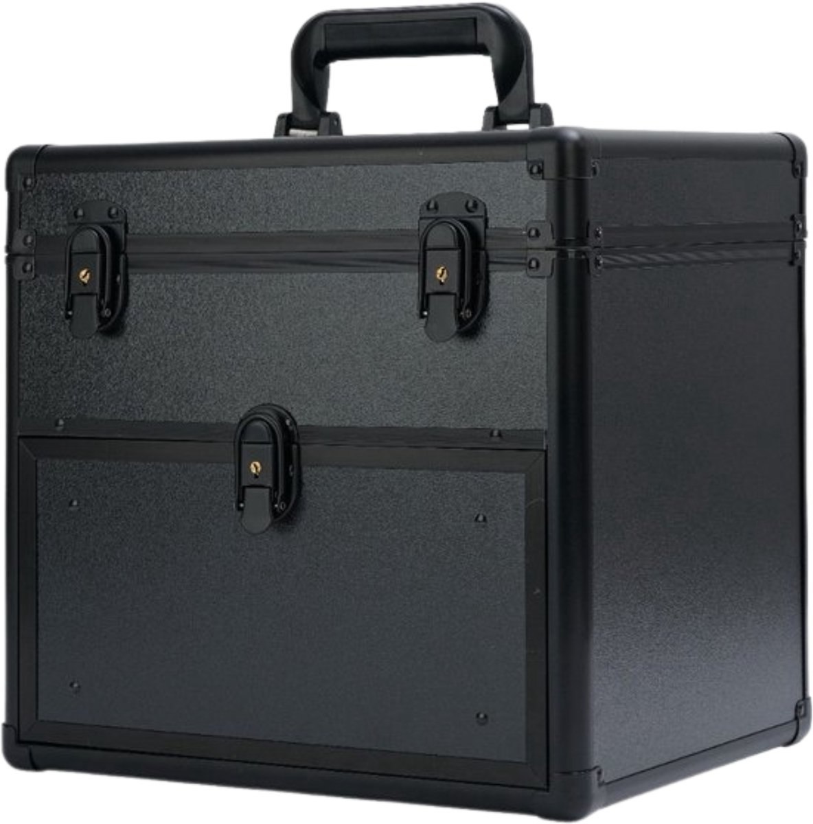 Guardian Beauty Nagel Beautycase - Aluminium - Cosmetica Organizer met Slot - 4 Laags Uitschuifbare Lades - Zwart - Kapper, Make-up, en Tattoo Artiest