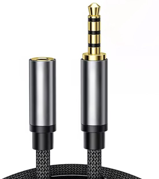 Qost - Câble d'extension Aux - 3,5 mm Male vers 3,5 mm femelle - Câble d'extension Audio - Câble tressé - Connecteurs plaqués or - Compatible avec Switch / Casque / Haut-parleur / PC / Ordinateur portable / Tablette / Casque - Gris sidéral - 5 mètres