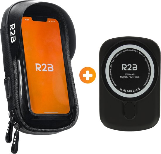 R2B Waterdichte Telefoonhouder Fiets - Met Extra Opbergvak, Telefoonhouder voor Mountainbikes, Motor en Kinderwagen, 360-graden Rotatiefunctie, Eenvoudige Montage, voor iPhone Samsung Smart Phone