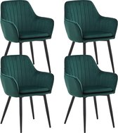 Colenis - Chaise de salle à manger Lavinia - Set de 4 - Vert - Velours - Velours - Industriel - Avec accoudoir