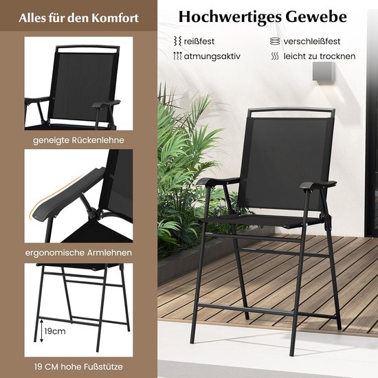 Costway Bistrotafel met 2 Inklapbare Stoelen 3-Delige Balkonmeubels