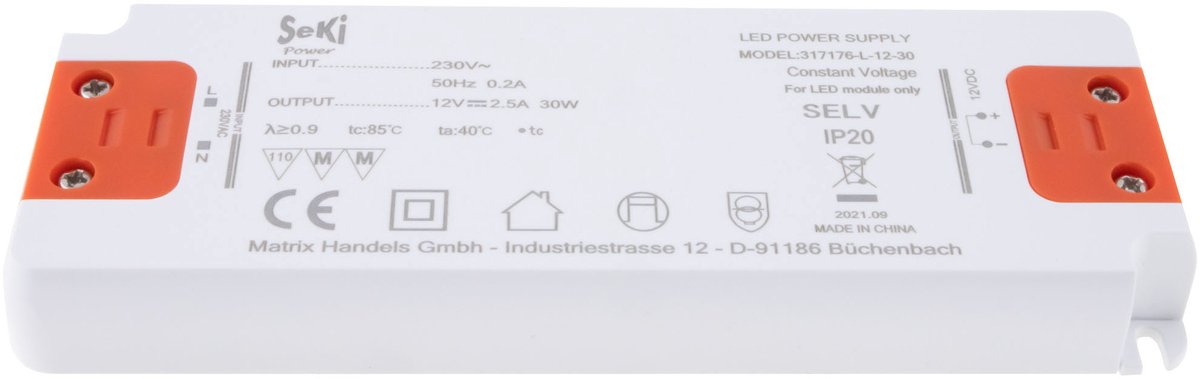 Ledverlichting transformator | 12 Volt | 2,5 Ampère | 30 Watt | Constante spanning