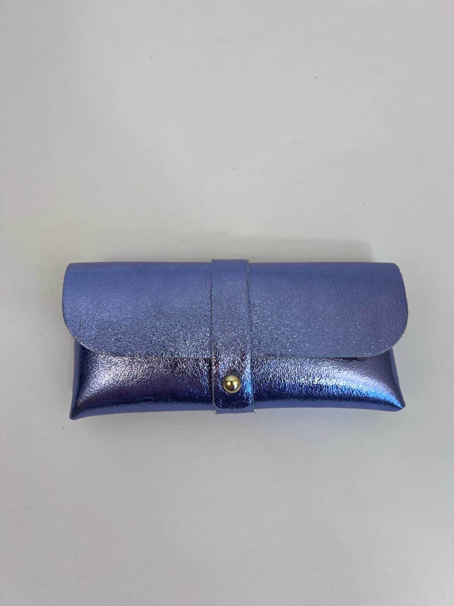Zonnebrilhoes Lavendel Paars | Metallic Echt leer 100% - 16 x 8 cm - Accessoire - Zonnebril Modern Hip Trendy - Trendsetter Wauw - Fashion Trending Handig Gadget - Sunglasses Wallet - Zon - Lente Zomer - Accessoires - Dames - Heren - Kinderen - Vrouw