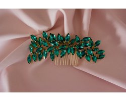 ORMEZ - Groene Bruidshaarkam – Bruiloft Hoofdsieraad – Groene Haarspeld voor Bruid – Bruidshaarsieraad voor Bruidskapsel - Bruidsjurk - Gala - haaraccessoires - tiara - bruidskroon