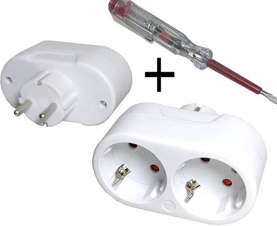 2X Horizontale Duo Dubbel Stopcontact Verloop Stekker RA Max 3500 Watt 2X Horizontale Duo Dubbel Stopcontact Verloop Stekker RA Max 3500 Watt