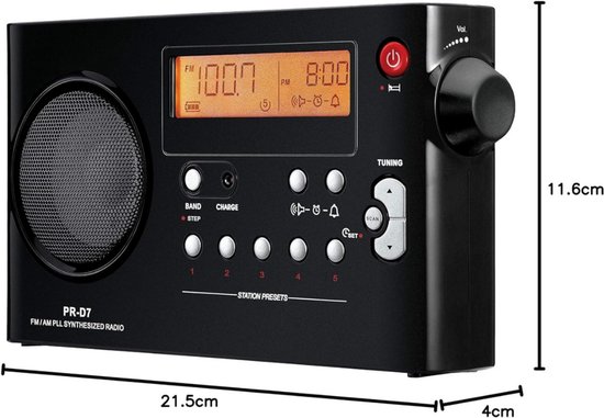 Zakradio, werkt op batterijen, FM/AM, kleine transistorradio met grote ontvangst, middengolfredio met achterclip en luide luidspreker voor reizen, kamperen Tendak