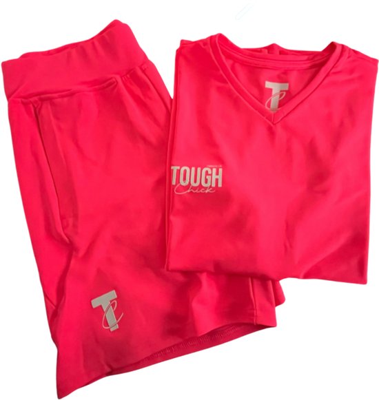 Ensemble de sport Tough Chick Filles - Ensemble de sport Enfants - Vêtements de sport - Vêtements de Vêtements de sport Filles - Filles décontractés - Vêtements de sport Filles - Rose fluo - Taille 140