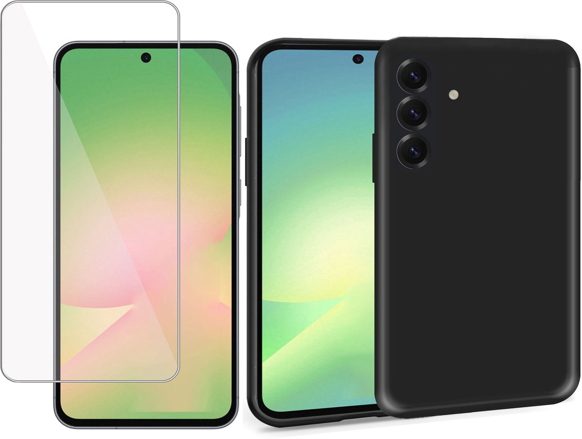 ChiGuard Hoesje & Screenprotector geschikt voor Samsung A56 / A36 – Gehard Glas Cover - Suède Case Zwart