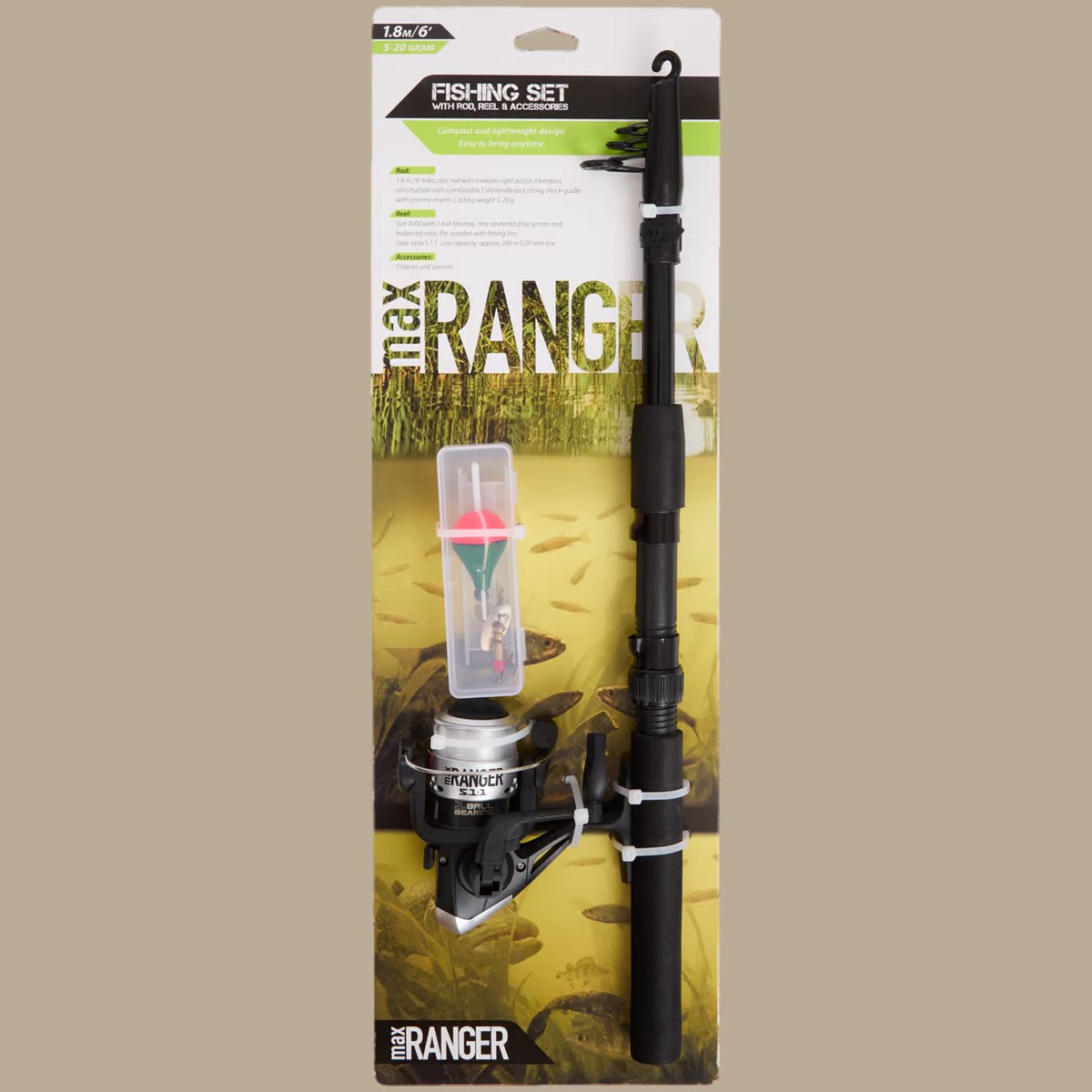 Max Ranger | Vishengel |Hoge prestatie professionele vishengel set - 100% carbon fiber - Compact en licht gewicht design | Comfortabel en roestvrij staal - inclusief haspel ,Molen & vislijn |Telescopische werphengel |Hengel met spoel/werphengel |1.8m