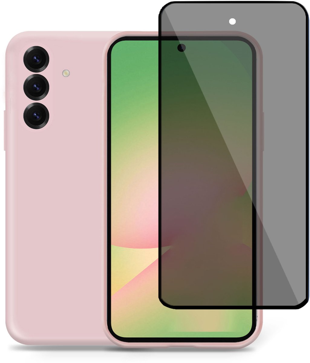 Technow hoesje + Privé Screenprotector geschikt voor Samsung A56 / A36 – Privacy Tempered Glass - Back Case Cover Roze