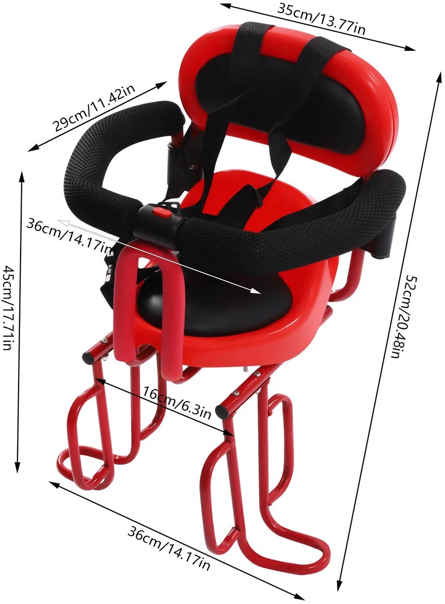 RoyaLuxe - Fietsstoeltje Achterzitje - Rood - Fietsstoeltje Achter - Fietsstoeltjes - Stoel - Stoeltje - Stoeltje Kind - Fiets - Kinderstoel - Kind - Peuterstoel
