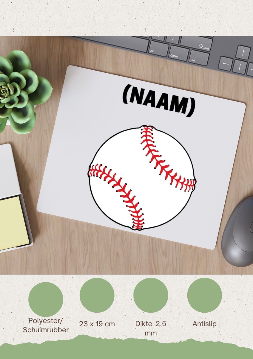 Akyol - honkbal met eigen naam Muismat - Honkbal - honkballer - sport - 23 bij 19 cm