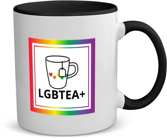 Akyol - pride cadeau koffiemok - theemok - zwart - Lgbt pride - pride vlag - gay cadeau - gay pride accessoires - homo - lgbtq vlag - accessoires - cadeau - met tekst - - 350 ML inhoud