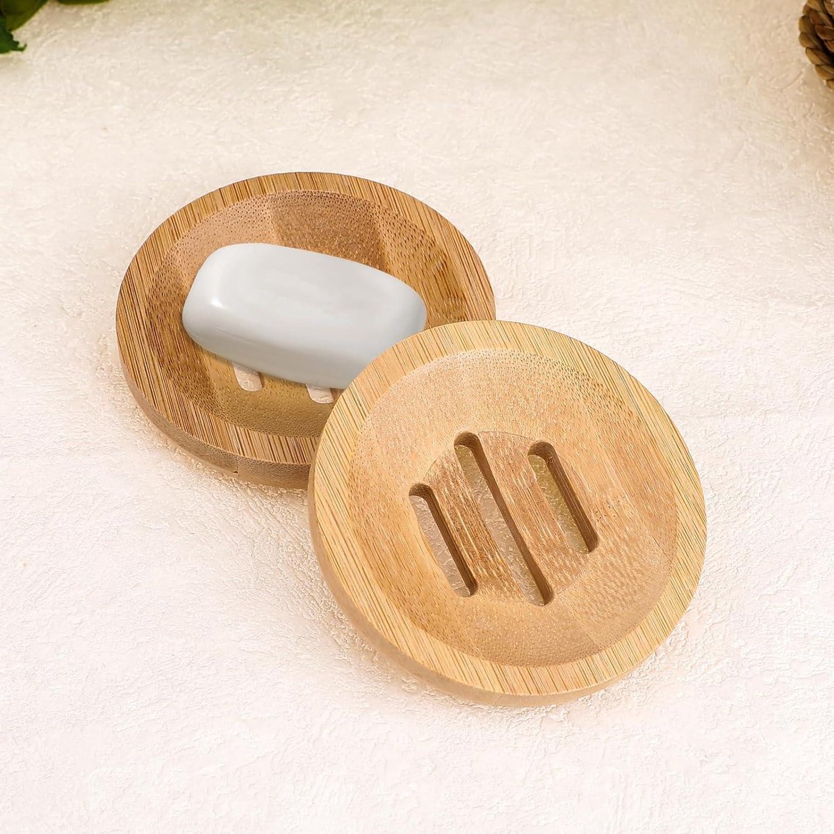 Porte-savon En Bambou Naturel Avec Trou De Drainage – Set De 4, Convient Pour Les