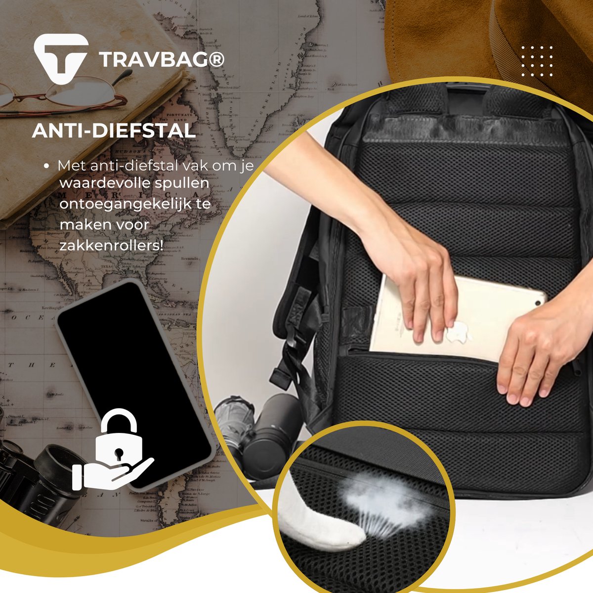TRAVBAG® VOYAGER Rugzak - Ruime capaciteit & Verstelbaar - Backpack Reistas - Wandelrugzak - Waterdicht - USB Oplaadpoort - 65 Liter - Laptopvak - Anti-diefstal - Voor Reizen, Werk & School – foto 4