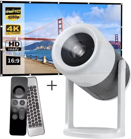 MONRIY® X6 - Projector met Beamerscherm - Streamen vanaf je telefoon met wifi - Home Cinema Set - Mini beamer - 1920x720P - 4K Ondersteuning - Voor iOS en Android - Wit
