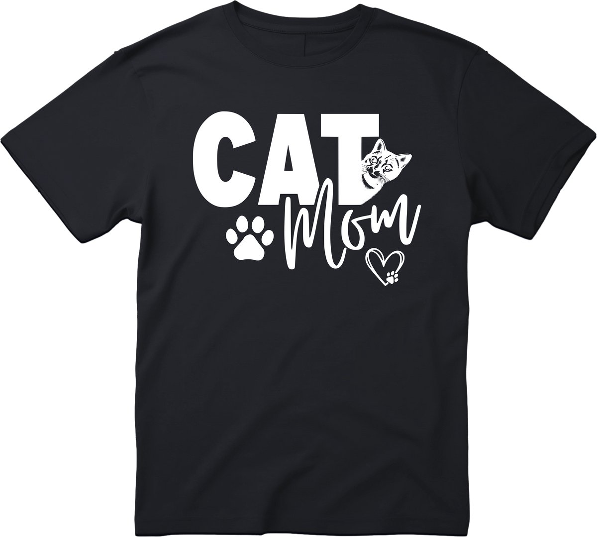 Cat Mom T-shirt - Zwart - Katten - Grappig Shirt - Kattenliefhebber - Maat L