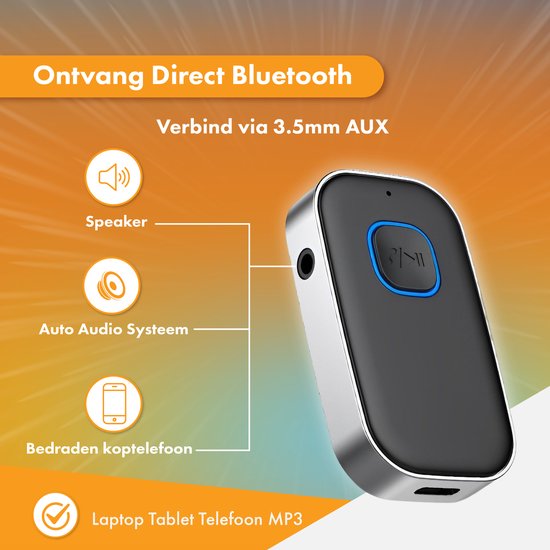 Bluetooth Receiver - 16 uur draadloos - BT 5.0 - 3.5MM AUX - Bluetooth Ontvanger - Bluetooth Receiver Auto van Merkloos — afbeelding 3