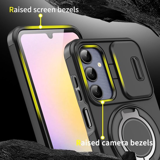 Coque compatible avec Samsung Galaxy A16, coque arrière en or rose avec support à Ring rotatif et protection de l'appareil photo