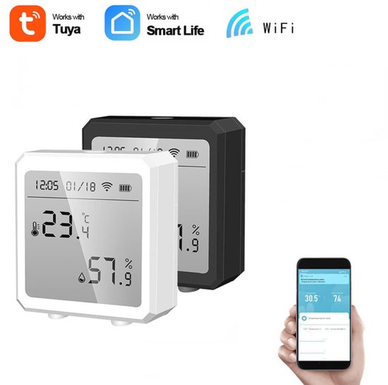MOES Tuya ZigBee Temperatuur- en vochtigheidssensor, lcd-thermometer, hygrometer voor binnen, ZigBee Hub vereist, compatibel met Alexa/Google Assistant MOES Tuya ZigBee Temperatuur- en vochtigheidssensor, lcd-thermometer, hygrometer voor binnen, ZigBee Hub vereist, compatibel met Alexa/Google Assistant