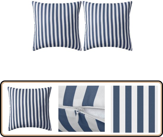 vidaXL - Buitenkussens - 45x45 - cm - gestreept - marineblauw - 2 - st van vidaXL — afbeelding 2