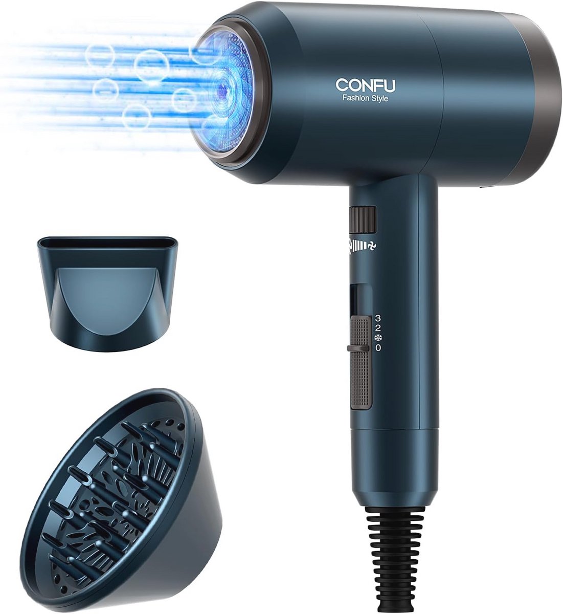 Haardroger met 1800 W, Ionen-technologie, 3 Temperatuurinstellingen en Diffuser voor Sneller Drogen