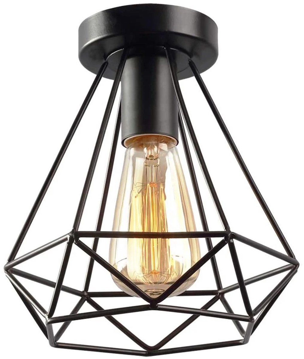 WiseGoods Premium Plafondlamp Zwart - Industrieel Plafonniere - Metaal Retro Design - 20x21 - Lamp - Verlichting - Excl Lichtbron