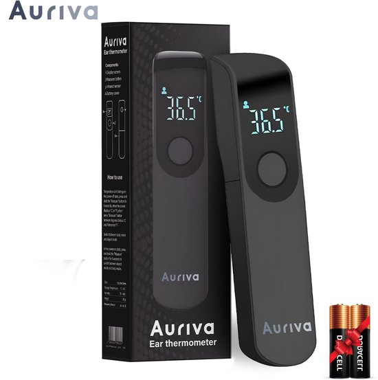 Auriva® Professionele thermometer - Koortsthermometer - thermometer voor Volwassenen en Kinderen - Incl. Batterijen + Tas - Zwart