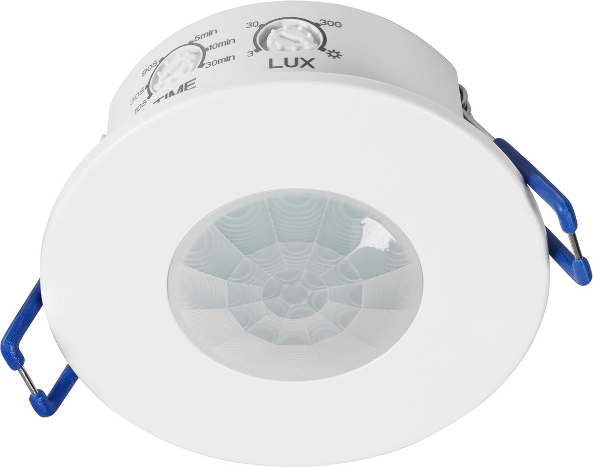 Inbouw IR Infrarood Bewegingsmelder met 360° Bereik en Lichtsensor voor Plafondmontage - 8m Bereik, IP65 Geschikt voor LED
