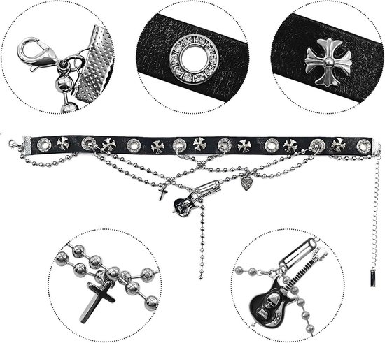 Manfnee Choker van PU-leer, punk, goth emo, ketting, choker, halsband, halsketting voor vrouwen en mannen, verstelbaar, Zink, Geen edelsteen