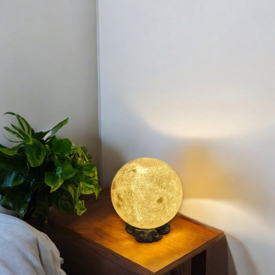 Maanlamp met voet Ø15 cm - USB LED lamp - Nachtlamp - Sfeerverlichting - 3D print - Flevo Print van Merkloos — afbeelding 3