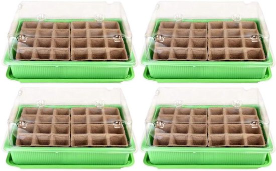 Kweekset Voor Binnen Gebruik - 4 Delige Kassen - Geschikt voor 96 Kweekpotten - 27 x 19 x 11 cm