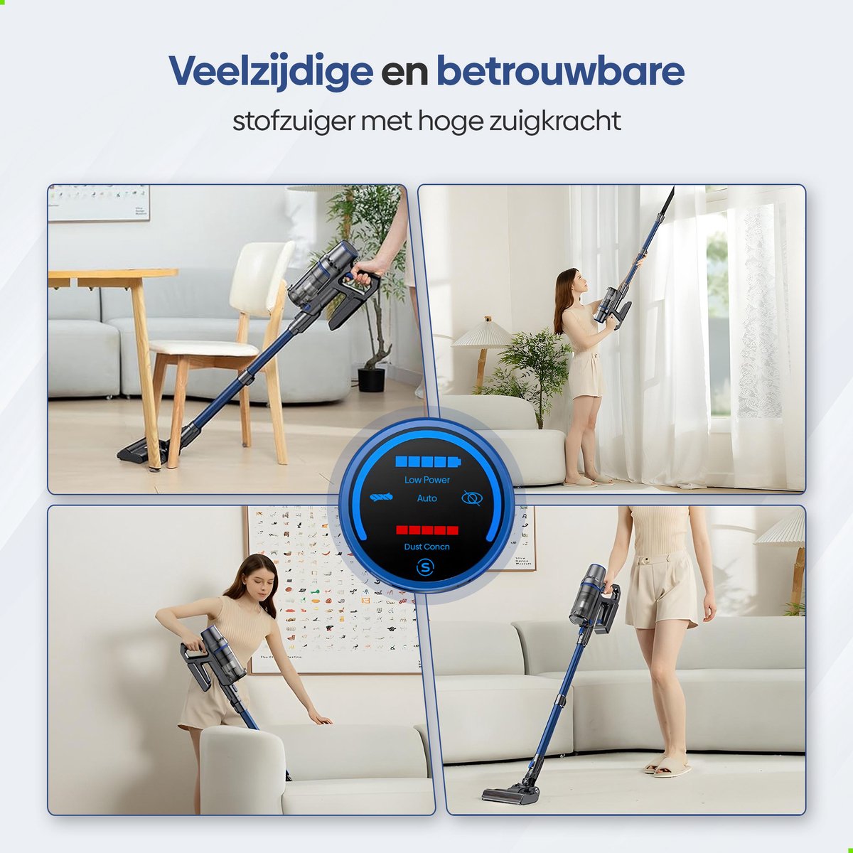 Olvy Steelstofzuiger Draadloos - Met Dweilfunctie - 5 Zuigniveaus - 350W - Vacuum Cleaner - Draadloze Snoerloze Stofzuiger - Zonder Zak - Op Accu - 35Kpa - Kruimeldief — afbeelding 6