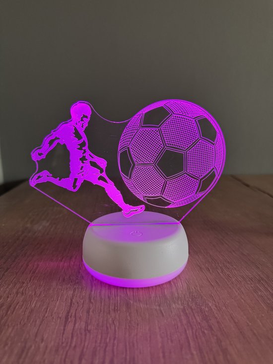 3D-lamp Illusie Voetbal Voetbal Nachtlampje Voor Kinderen Jongens Meisjes Geschenken Warm Wit Led Houten Sokkellamp
