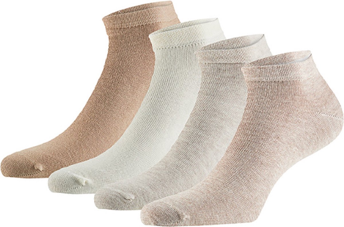Marco Rossi - Sneakersokken bio katoen - Naadloos - sneaker - Lage sokken - Cotton - Duurzaam - Antigeur - Ademend - Dames & Heren - Sokken - Beige mix - 4 paar - Maat 35-38