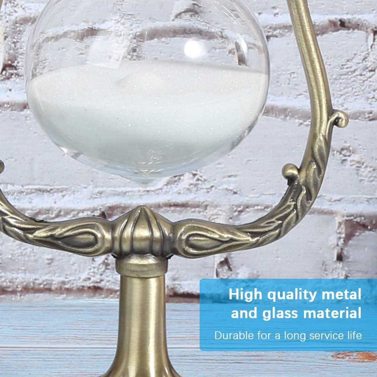 Zandloper Timer Metaal en Glas - Vintage Stijl - 15 Minuten Studie en Keuken Decoratie .