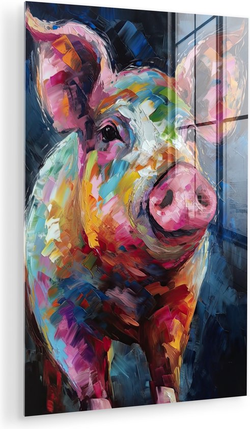 MuchoWow® Peinture sur verre 120x180 cm - Peinture sur verre - Cochon - Peinture à l'huile - Animaux - Art - Photo sur verre acrylique - Peintures
