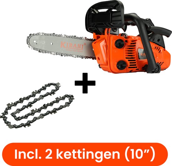 Kibani Kettingzaag Benzine - 25.4 cc / 1 pk 2-takt Motor - Incl. extra ketting - Zwaardlengte 25 cm / 10 inch – Easy-Startsysteem - snoeizaag