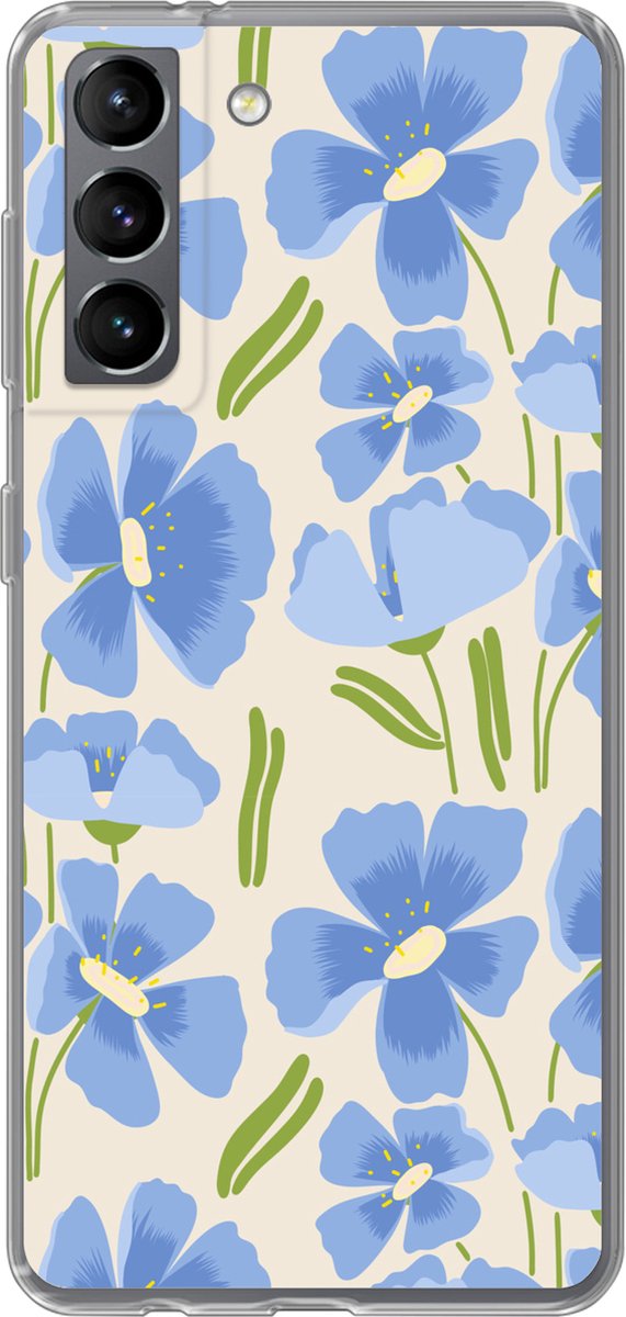 Telefoonhoesje Geschikt voor Samsung Galaxy S21 hoesje - Bloem - Blauw - Patronen - Siliconen Telefoonhoesje Telefoonhoesje