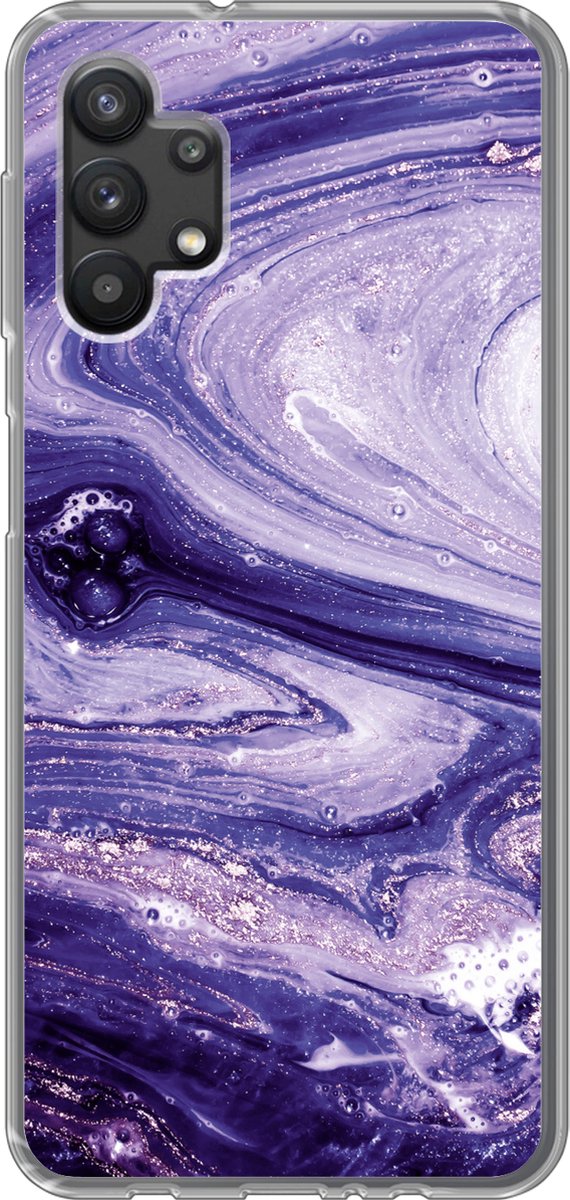 Telefoonhoesje Geschikt voor Samsung Galaxy A32 5G hoesje - Marmer print - Natuursteen - Glitters - Siliconen Telefoonhoesje Telefoonhoesje