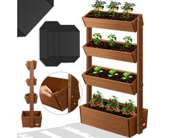 KESSER® Verticale Tuin met 4 Plantenbakken - Kweekbak voor Terras Balkon & Tuin inclusief Tuinvlies verticale Plantenbak met 4 vakken - Bruin