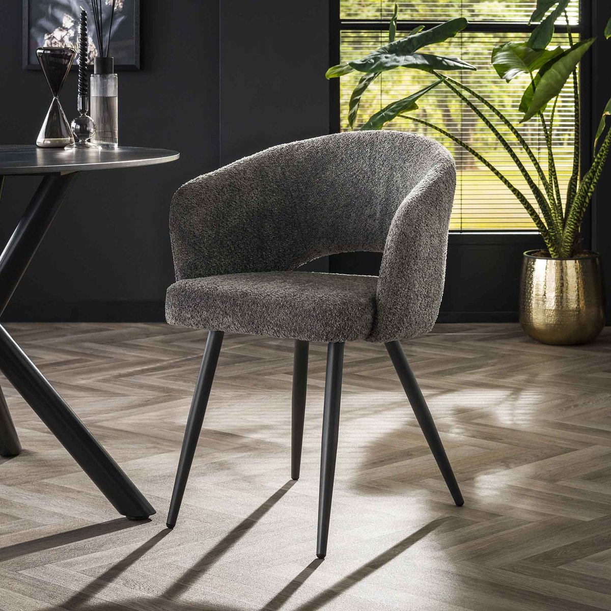 Dimehouse Set van 2 Eetkamerstoelen Bouclé Ole - Met Armleuningen Beige