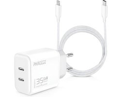 35w snellader geschikt voor iPhone 14, 13, 12, 11, X, Xr, Xs, Pro, Max – 3 meter – 2 poorten – tegelijk opladen – usb lader – usb-c stekker – oplader adapter geschikt voor iPhone
