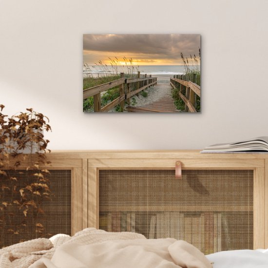 Aluminium schilderij 30x20 cm - Wanddecoratie metaal - Strand - Zee - Duin - Pad - Metalen muurdecoratie woonkamer - Decoratie industrieel - Foto op dibond - Industriële accessoires slaapkamer