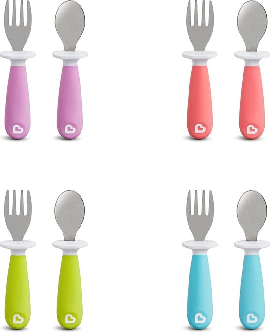 Couverts pour enfants Munchkin - Fourchette et cuillère pour tout-petits - Raise - 2 pièces - à partir de 12 mois - Ensemble de couverts en acier inoxydable - Vert