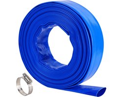 Platte waterslang voor dompelpompen - 25mm (=1 ") - Rol 10 meter - 1 slangklem