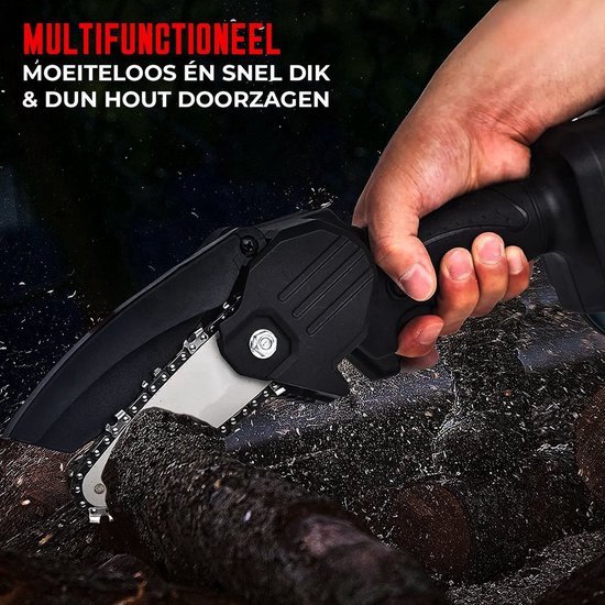 LotaHome - Mini Kettingzaag Set - Met LED Verlichting - Inclusief Diverse Accessoires - Elektrische Kettingzaag - Snoeizaag - Elektrische Snoeizaag - Handkettingzaag - Boomzaag - Hout Snijden - Ook voor Makita - Met Accu - Tuinieren - Inc. Handschoen van LotaHome — afbeelding 3
